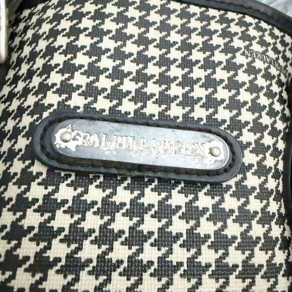 RALPH LAUREN | Classic Black Cream Beige Coated Fabric Houndstooth Bag Vintage - Picture 3 of 9
